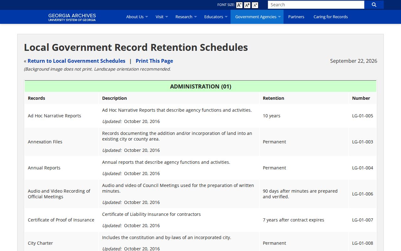 Georgia Archives retention schedule for local fugitive and wanted-person files