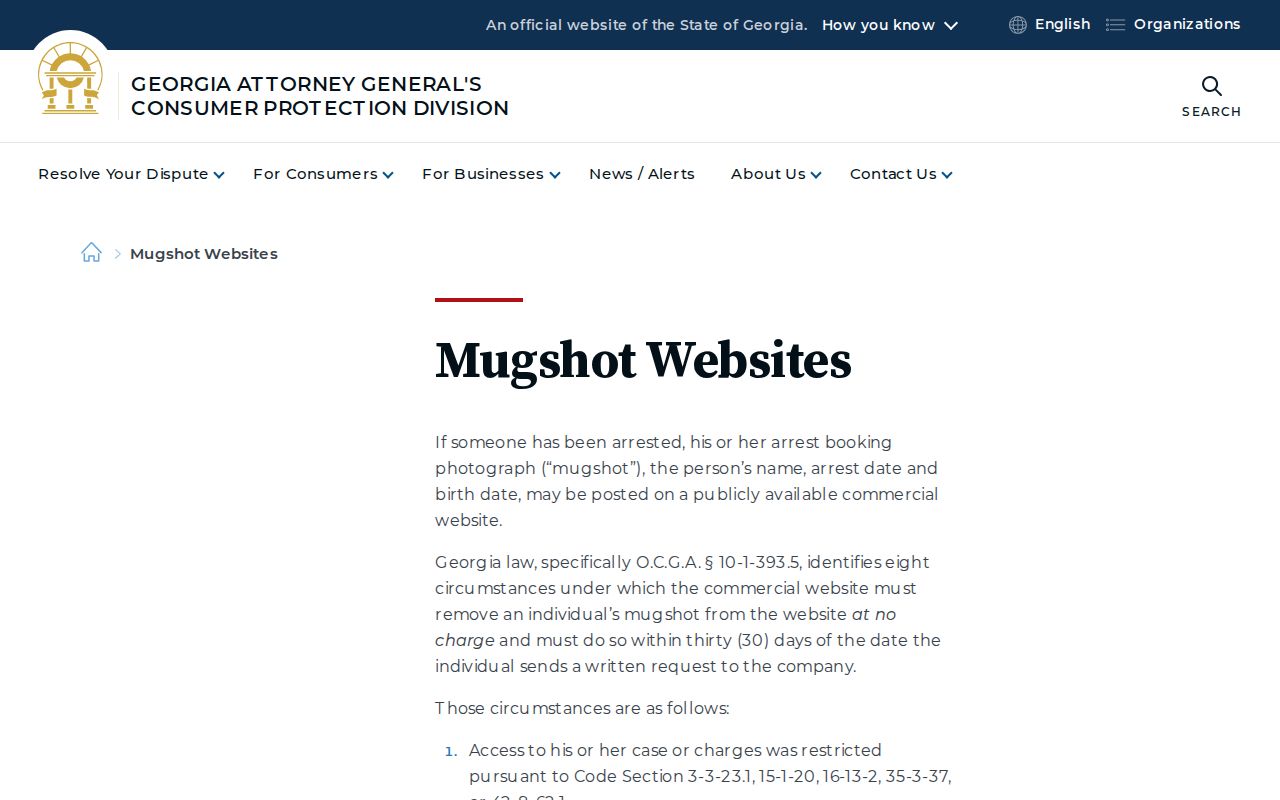 Georgia booking photo statute and removal guidance