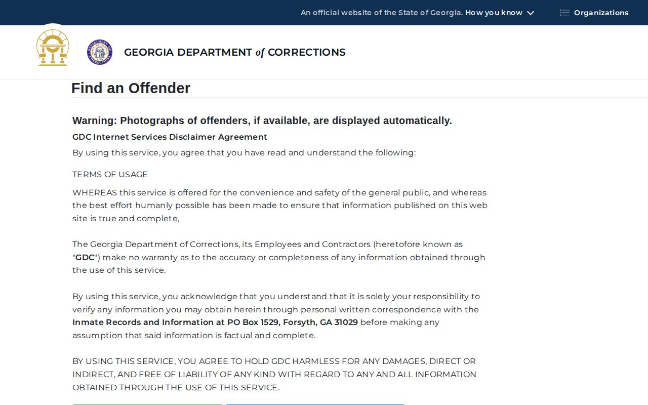 GDC offender search form for Georgia state-prison records and photos