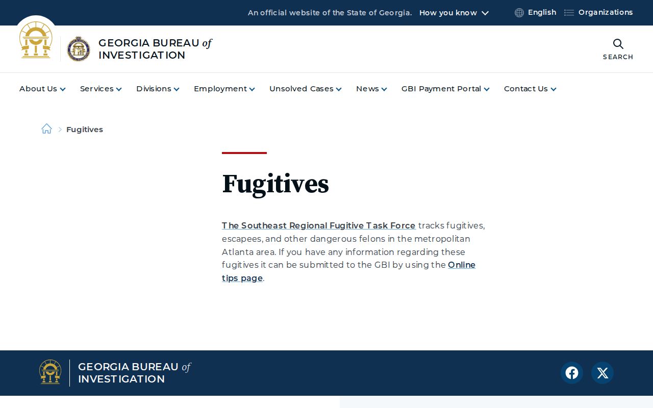 Georgia Bureau of Investigation fugitive information and safety notice