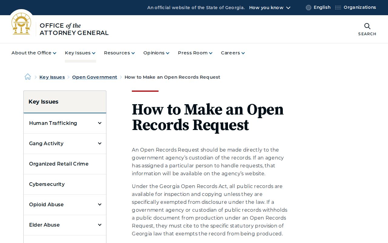 Georgia Open Records written request and fee guidance